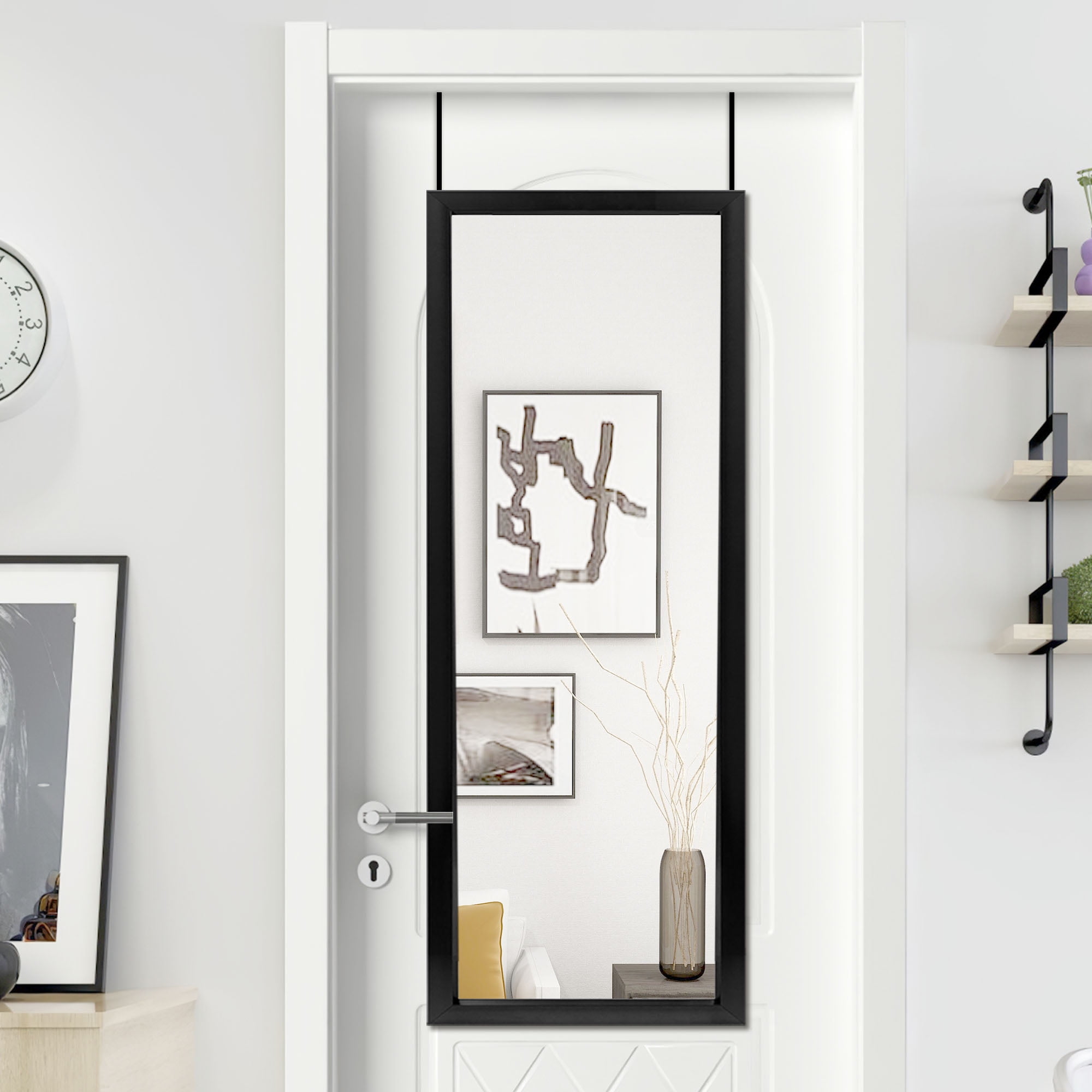 NeuType 43" x 16" Full Length Over The Door Hanging Mirror for Bedroom Black