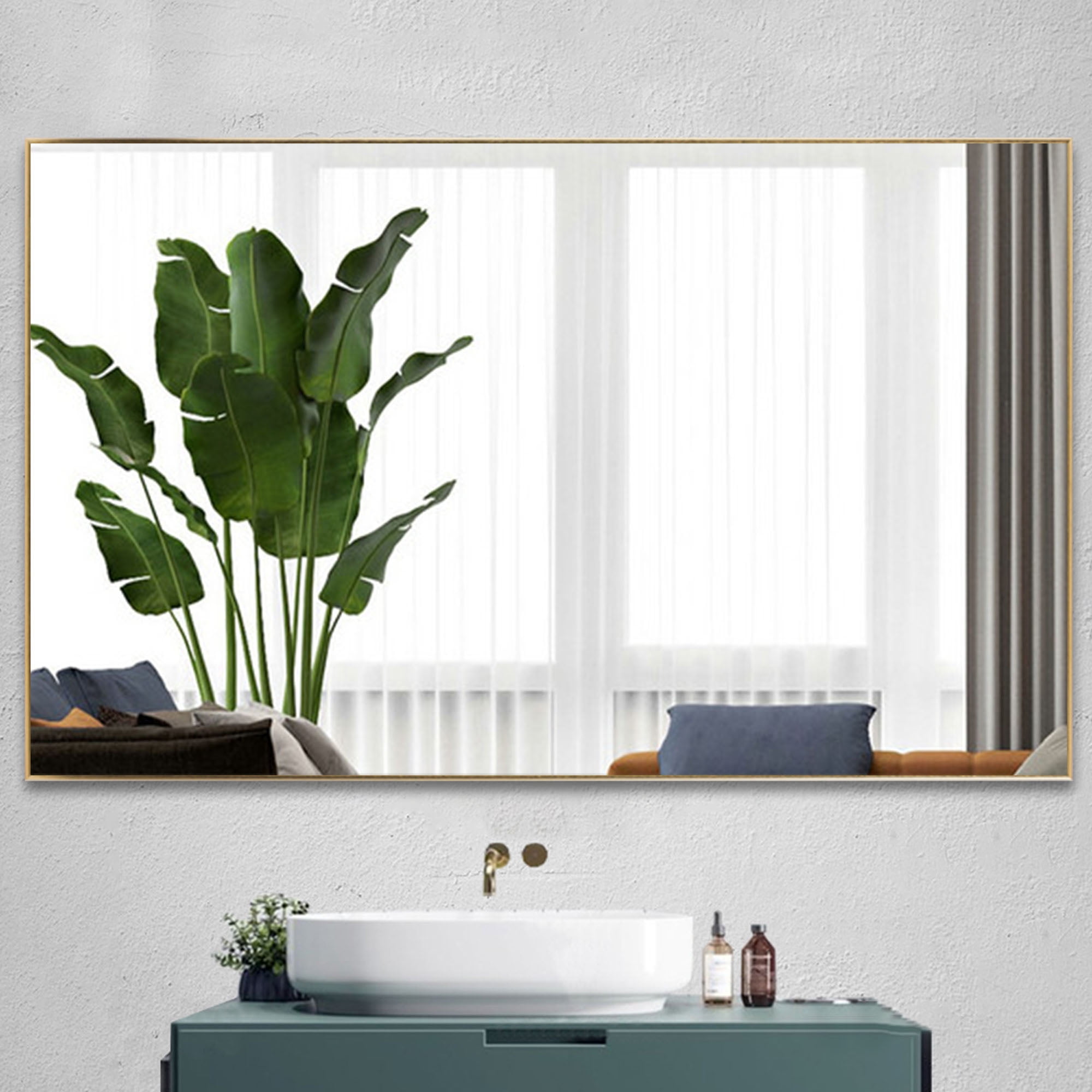 51 in x 32 in Gold Modern Wall Mirror