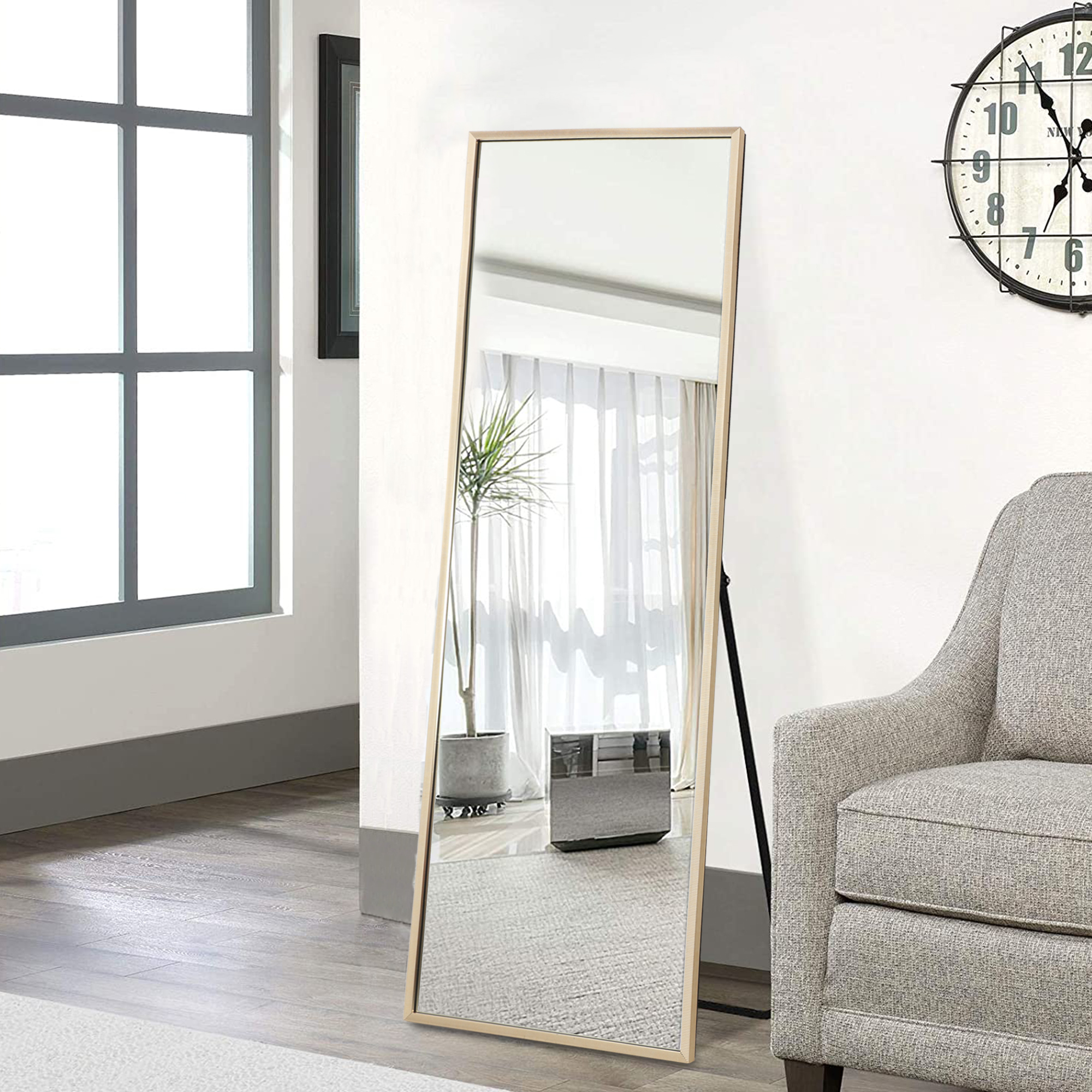 64"*21" Full Length Mirror With Stand Mirror Rectangle Full Body Mirror Gold