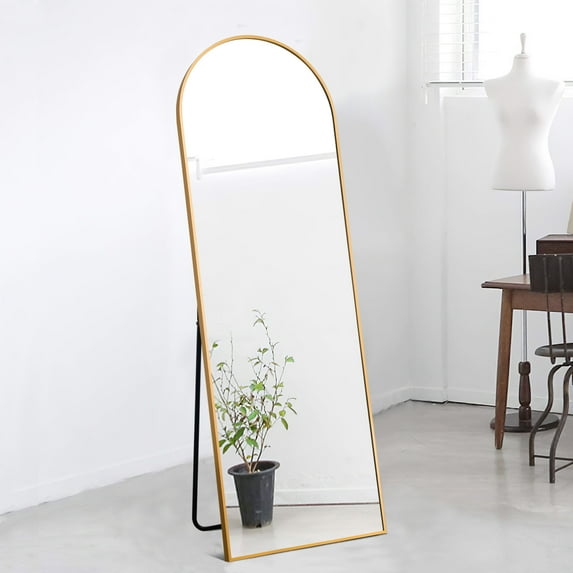64"x21" Aluminum Alloy Full-length Mirror Arch Decorative Mirror with Bracket Gold