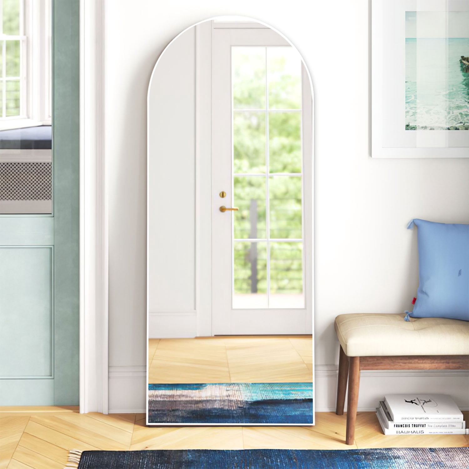 64"x21" Modern Arched Full Length Mirror Floor Mirror Full Mirror with Bracket,White