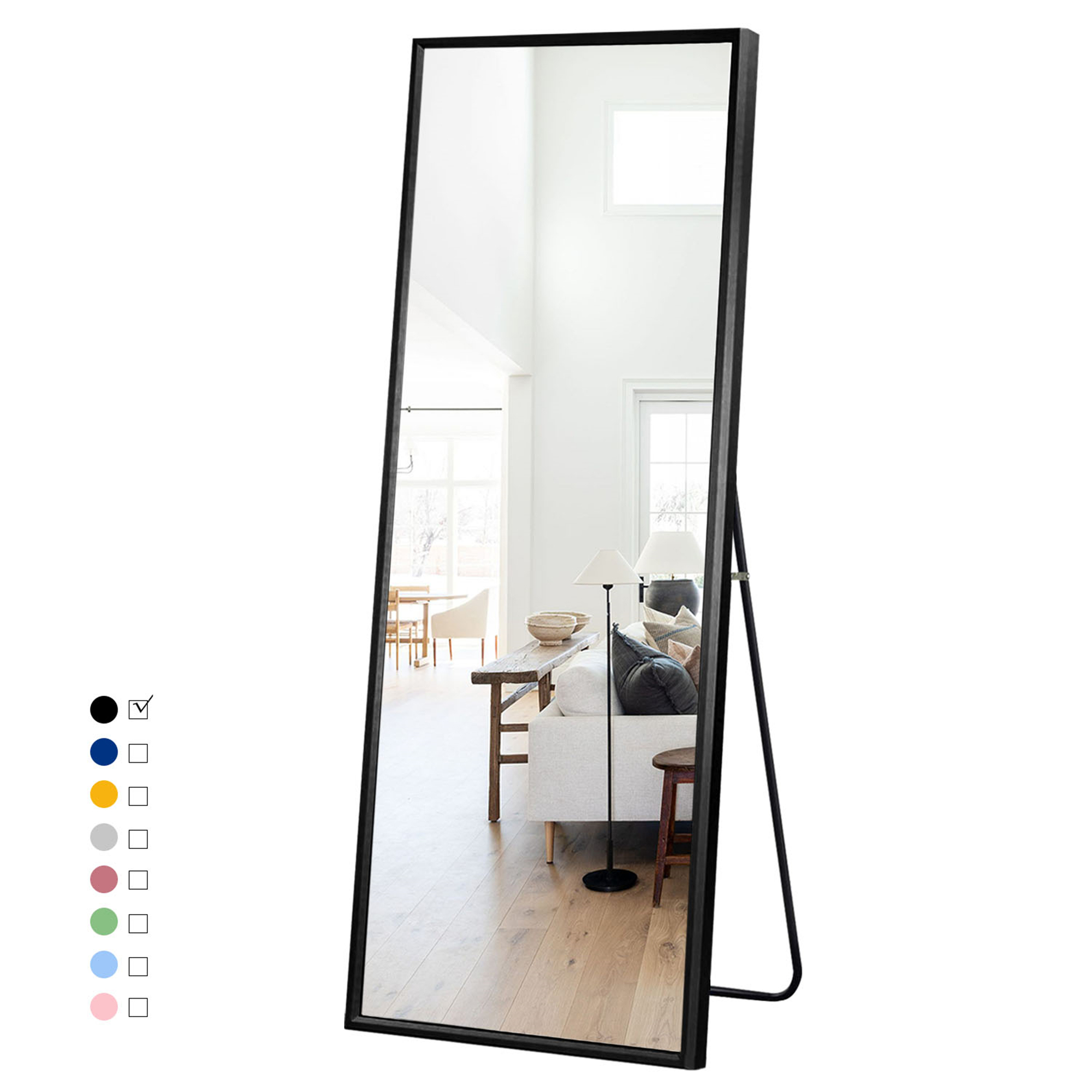 65"x22" Aluminum Alloy Frame Mirror Rectangular Full Length Floor Mirror Black