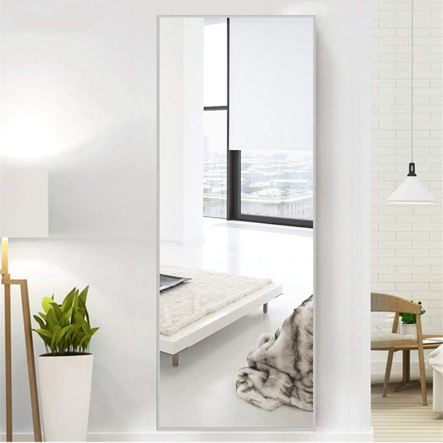65"x22" Aluminum Alloy Frame Mirror Rectangular Full Length Floor Mirror Sand Grey - Walmart.com