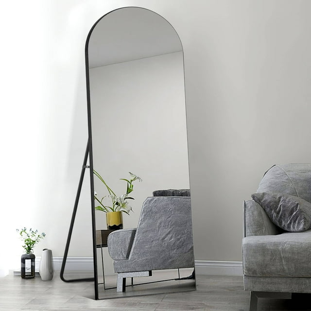 65"x22" Arched Full Length Mirror Floor Mirror with Stand Black