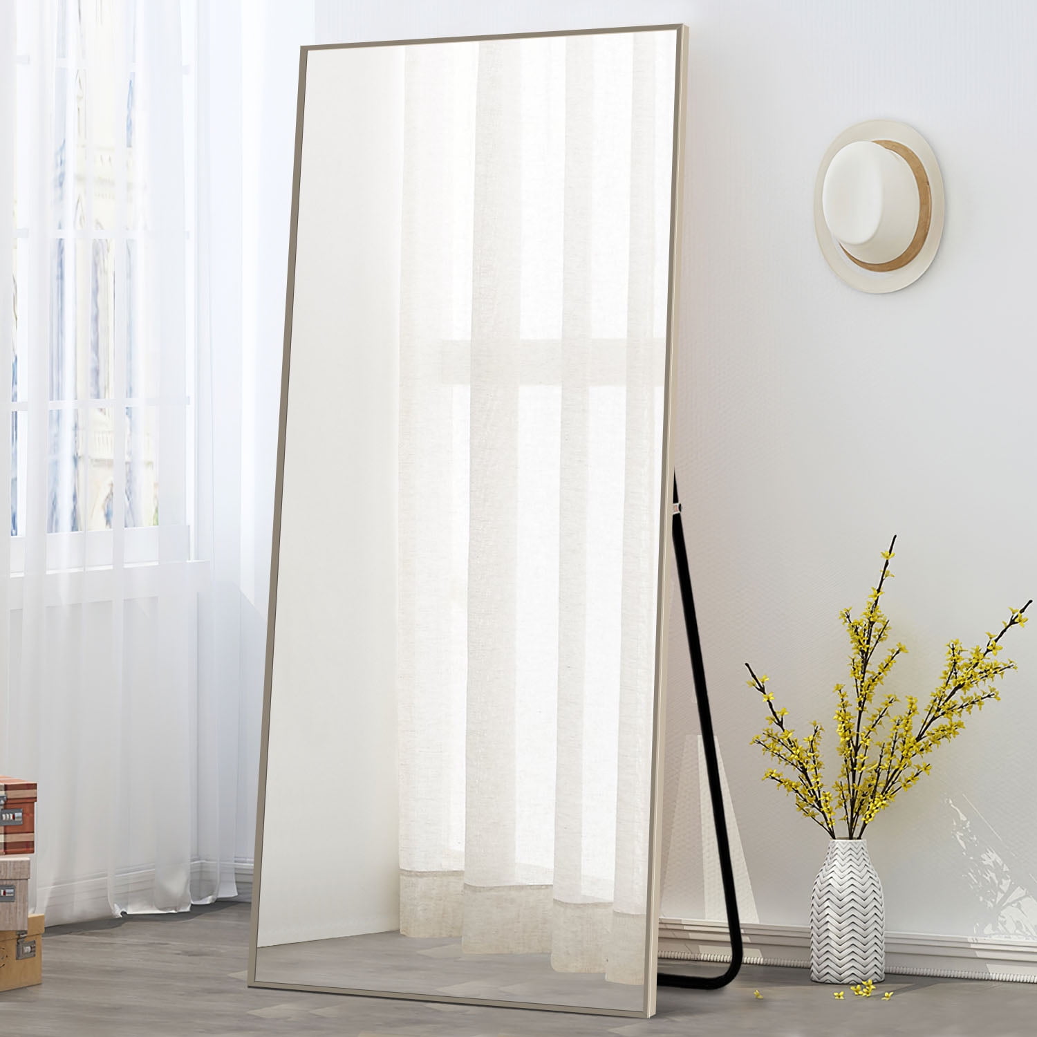65"x22" Rectangular Full Length Floor Mirror with Stand and Aluminum ...