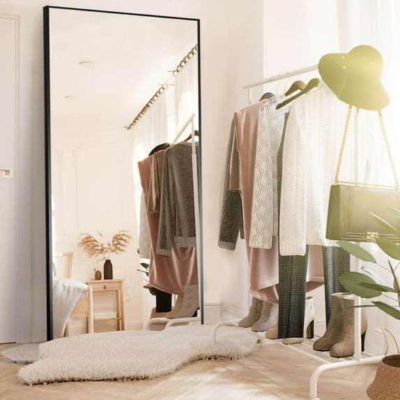 71" x 24" Floor Mirror Rectangular Mirror Full Length Mirror Large Mirror with Stands Black