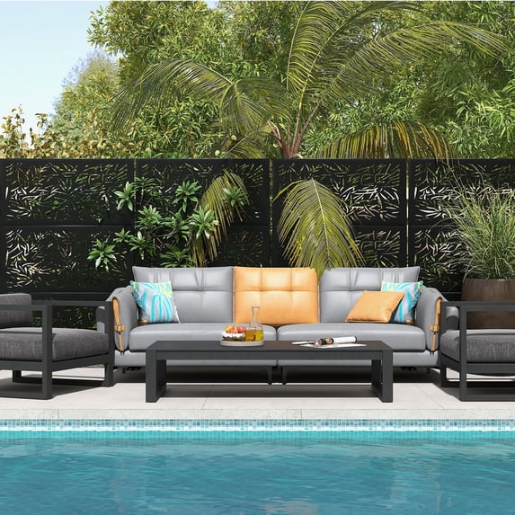 76 in x47 in Decorative Privacy Screen Outdoor Divider with Stand