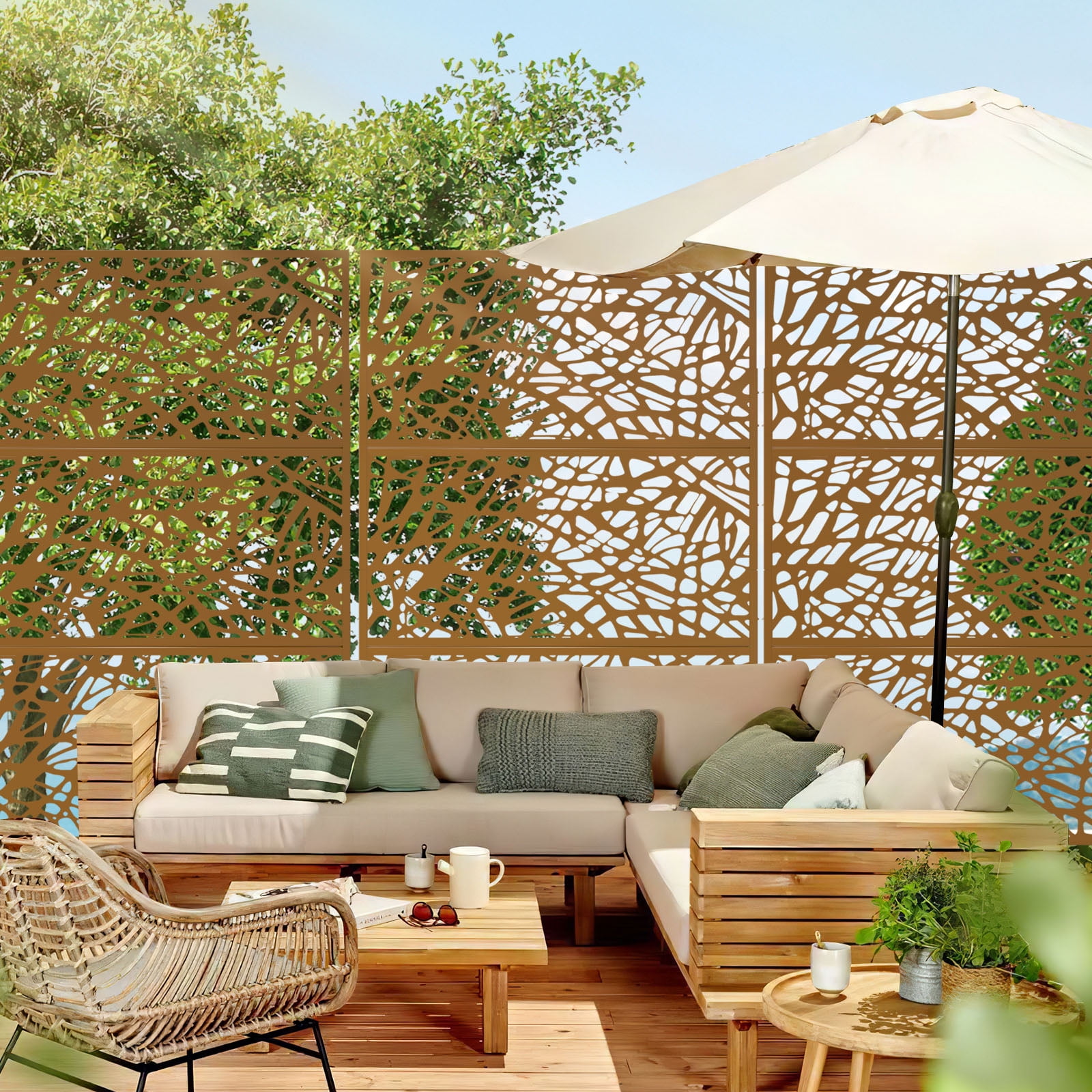 76 in x47 in Decorative Privacy Screen Outdoor Divider with Stand
