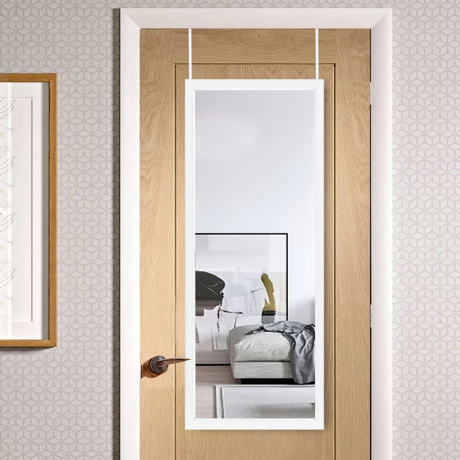 Door Mirror Wall-Mounted Mirror Full Length Mirror,for Living Room Bedroom,43"*18",White