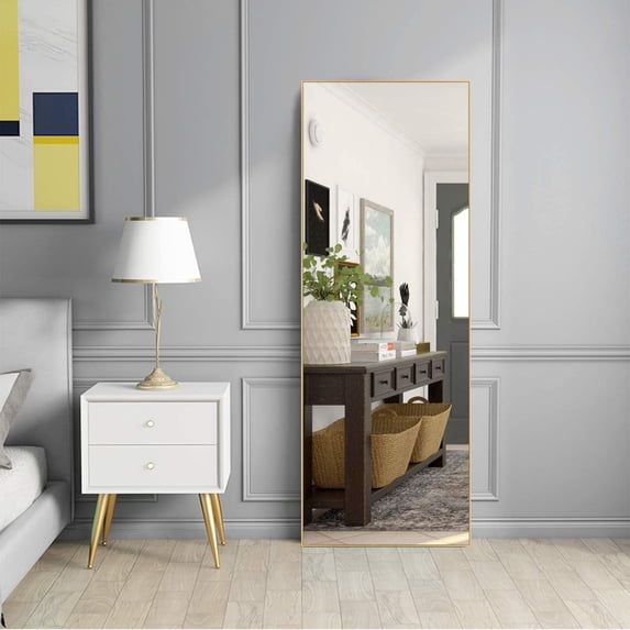 NeuType Full Length Mirror Decor Wall Mounted Mirror Floor Mirror Dressing Mirror Make Up Mirror for Bathroom/Bedroom, Living Room, Dining Room, Entry Gold, 44" x 16"
