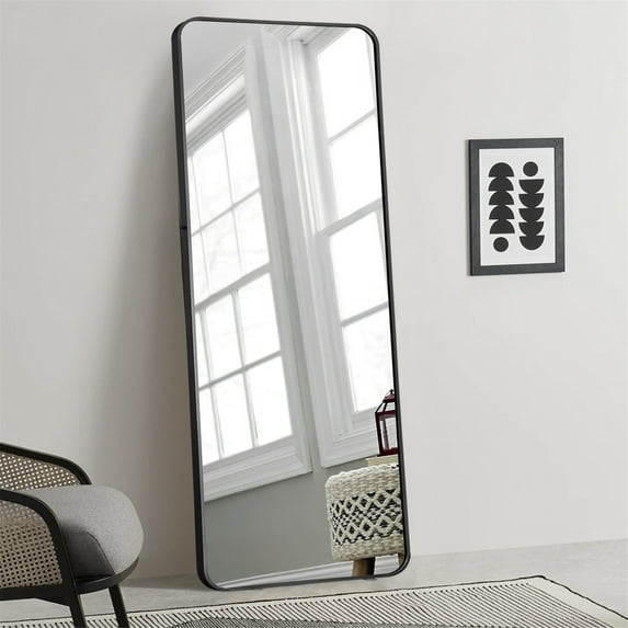 Full Length Mirror Floor Rectangle Black 64"x22"
