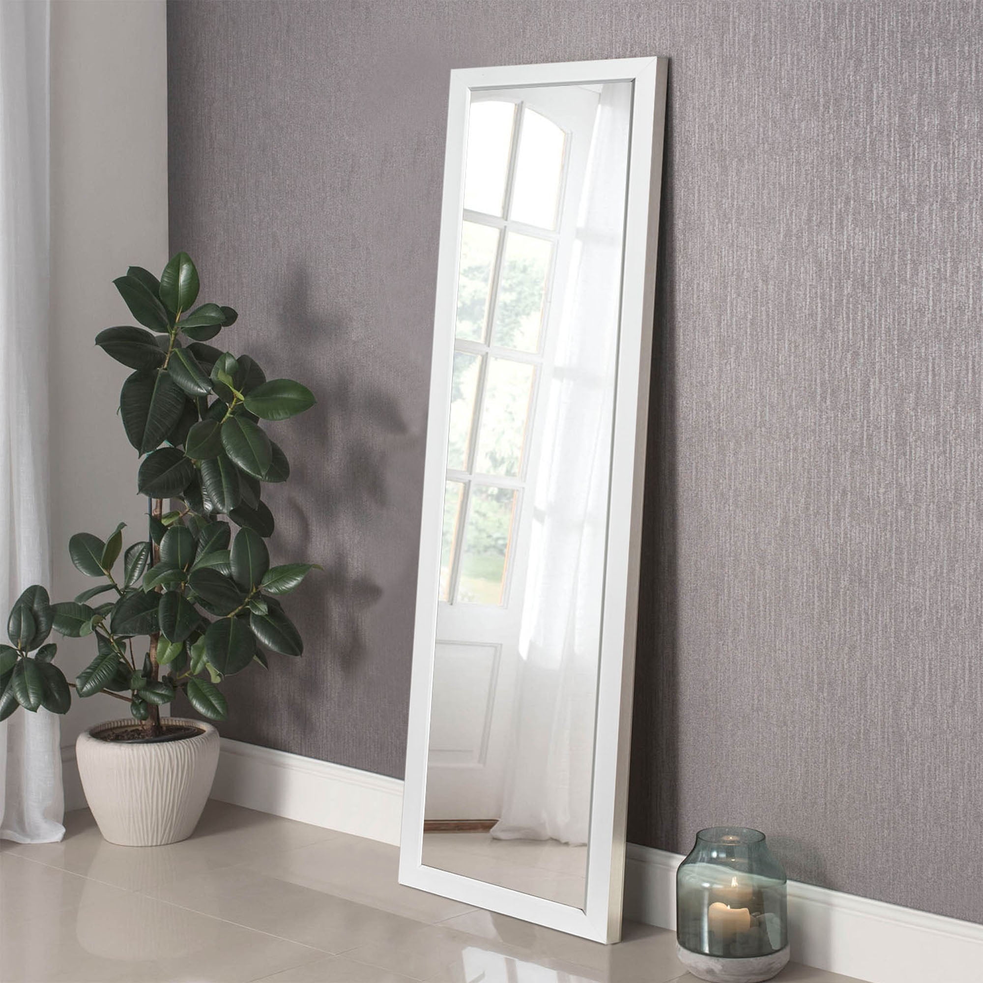 Full Length Mirror Floor Wall Mounted Leaning Hanging Rectangle White ...