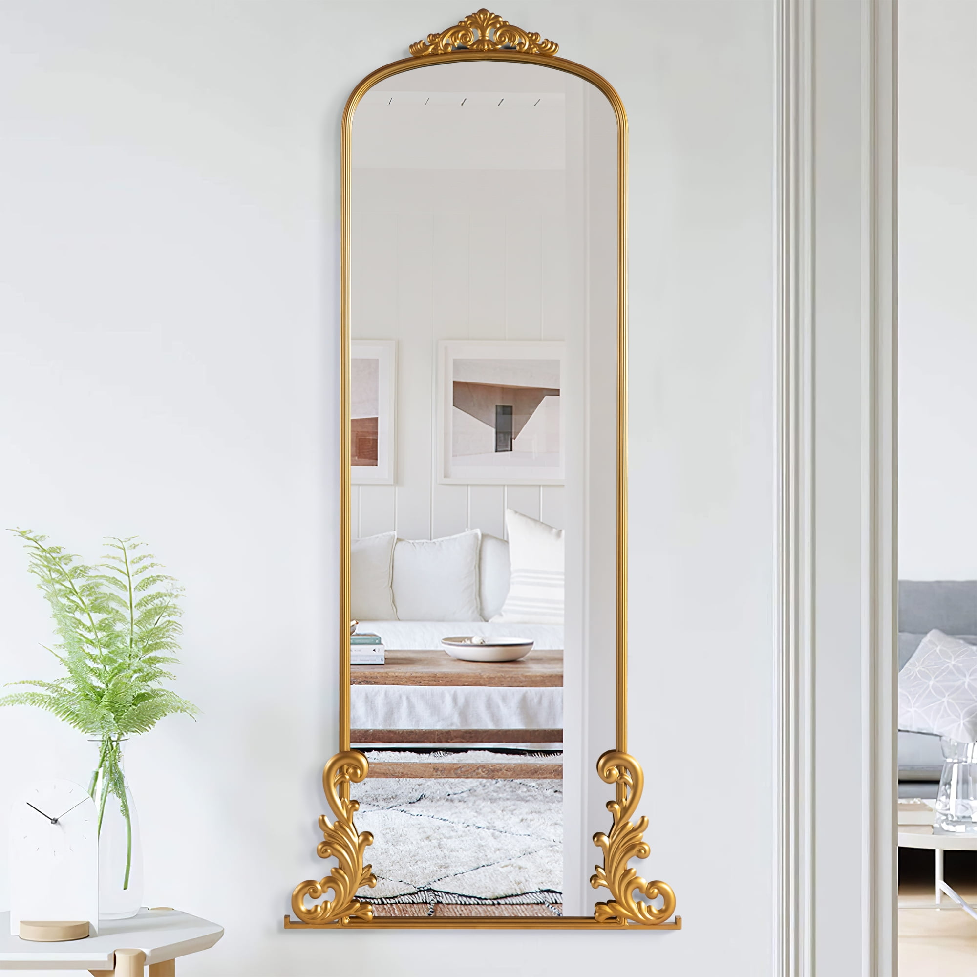 NeuType Large Arch Mirror Full Length Vintage Fireplace Mirror  68*29,Gold,Iron
