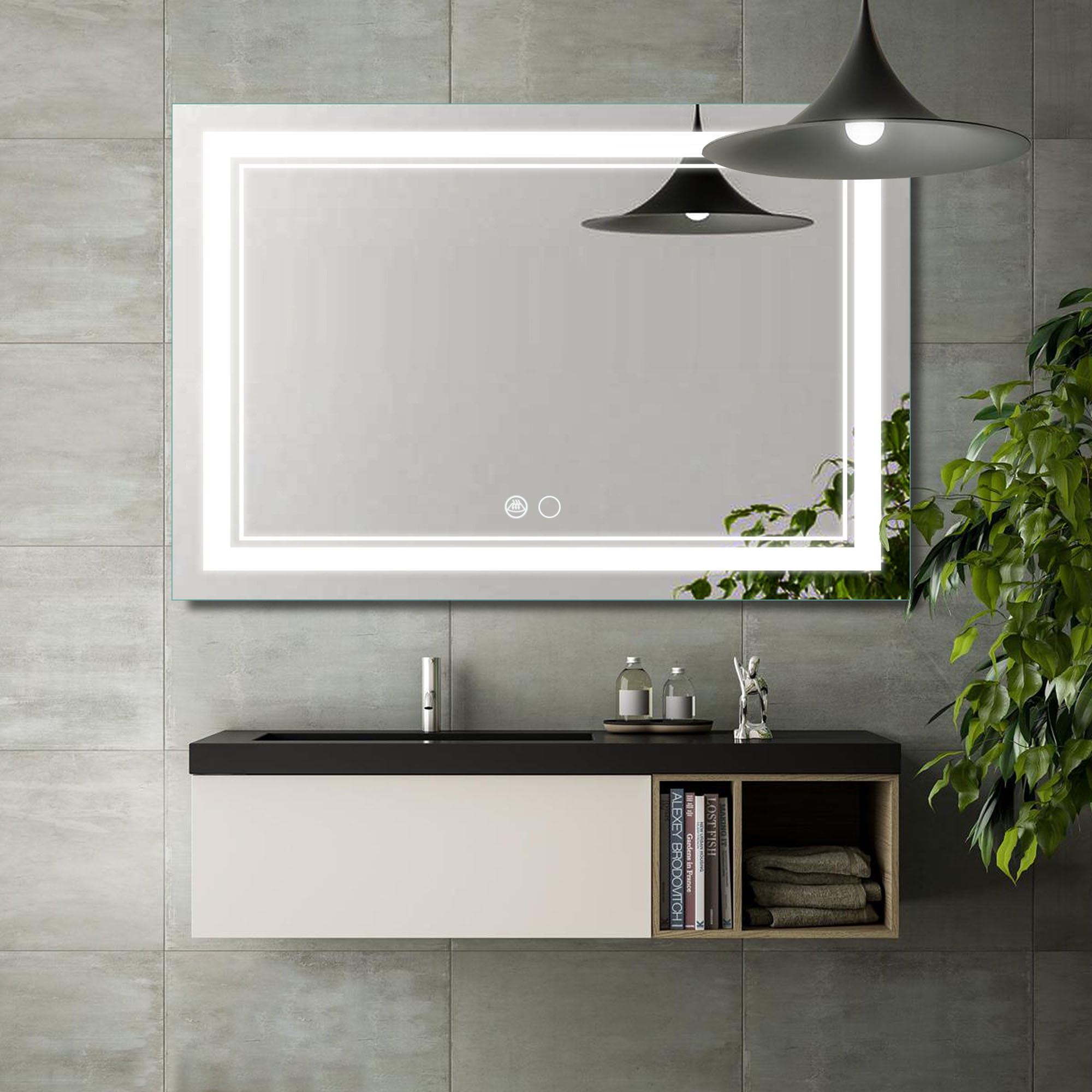 Modern Rectangle LED Wall-mounted Decorative Mirror, 47"x32", Demisted