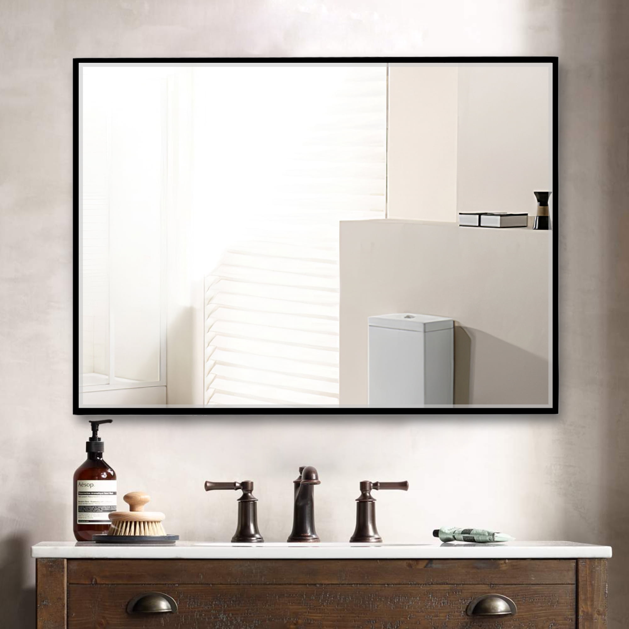 ANYHI White Bathroom Wall Mirror with Shelf, 32x24 Bathroom Mirrors for  Wall, Rectangular Wall Hanging Mirror for Living Room Bedroom Entryway