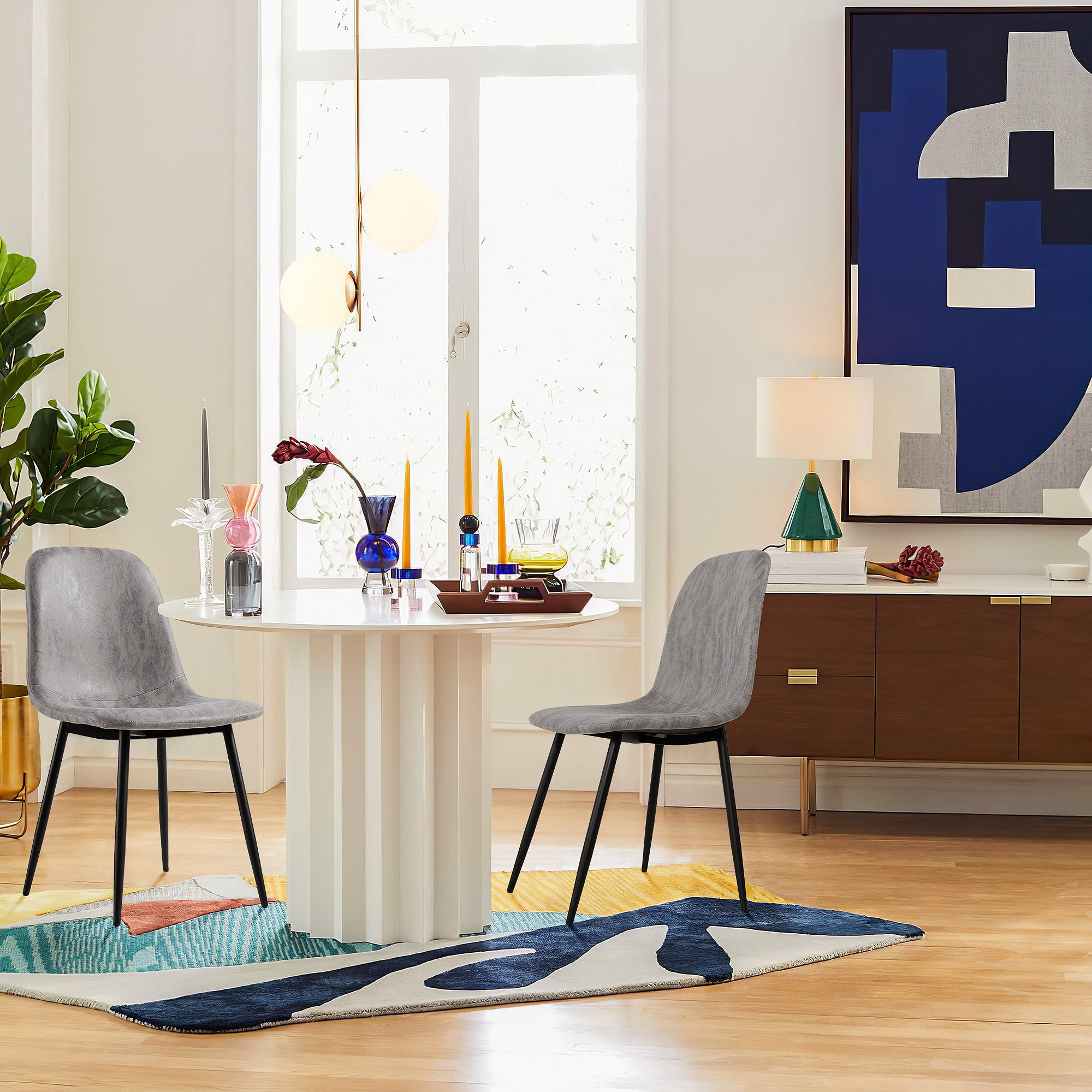 PU Dining Chairs Modern Chair Set of 4,Gray