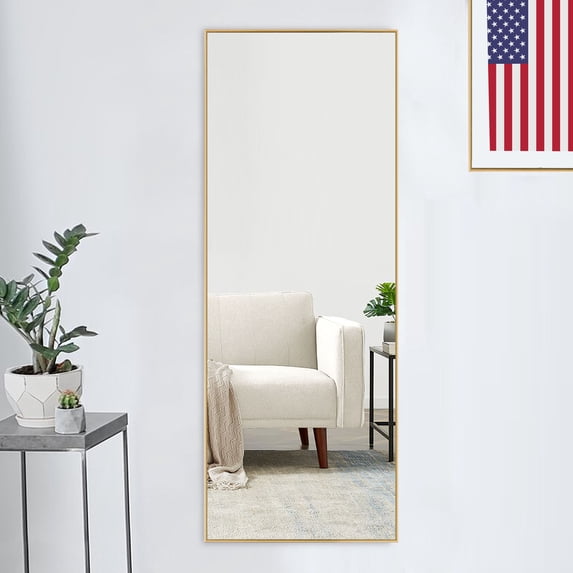 NeuType Rectangle Wall Mounted Mirror55 x 16" Aluminum Alloy Gold