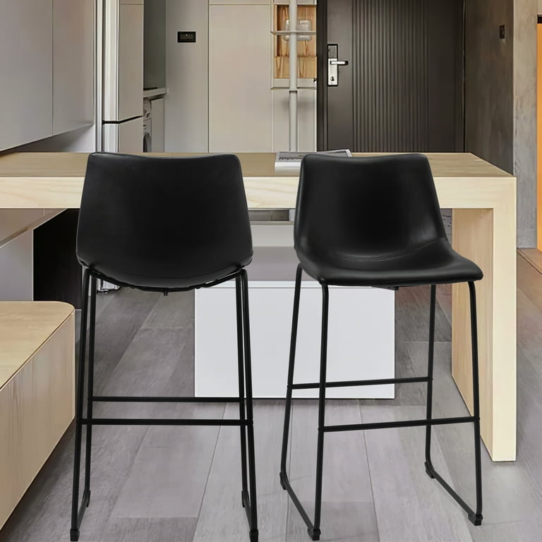 NeuType Set of 2 Fabric Bar Stools Low Back Counter Height Bar Stool with Leather Pub Chairs Height 39