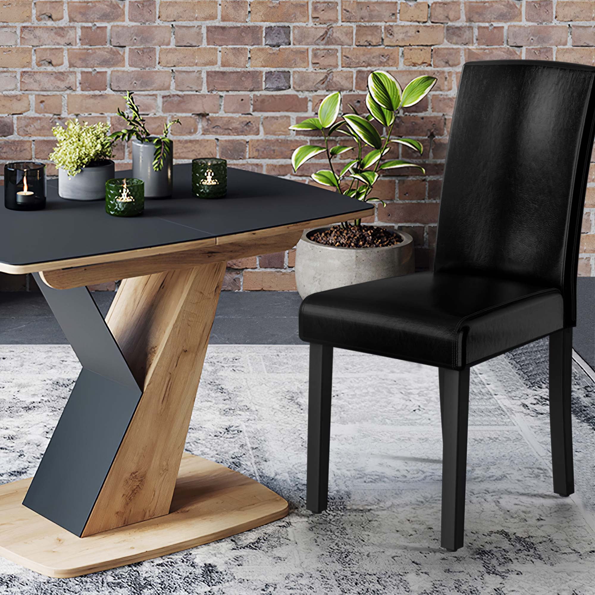 Set of 2 PU Dining Chairs Small Dining Chair with Wood Legs for Office Home,Black