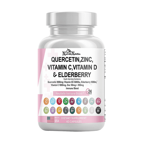 NeuVelleNutrition 18-in-1 Immune Support Supplement - Quercetin with Bromelain, Vitamin C, D3, Zinc, Elderberry, Turmeric, Ginger, Garlic, Sea Moss, Echinacea - Immune Defense & Antioxidant