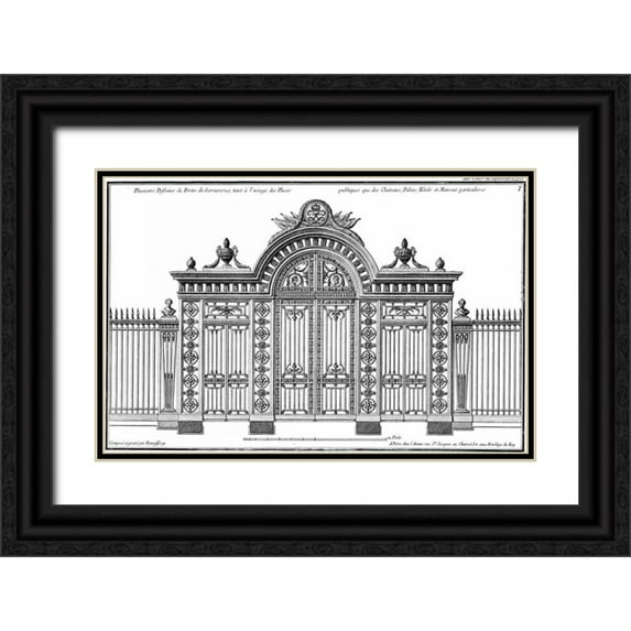 Neufforge 24x17 Black Ornate Wood Framed with Double Matting Museum Art Print Titled - Custom Neufforge Gate Blueprint III
