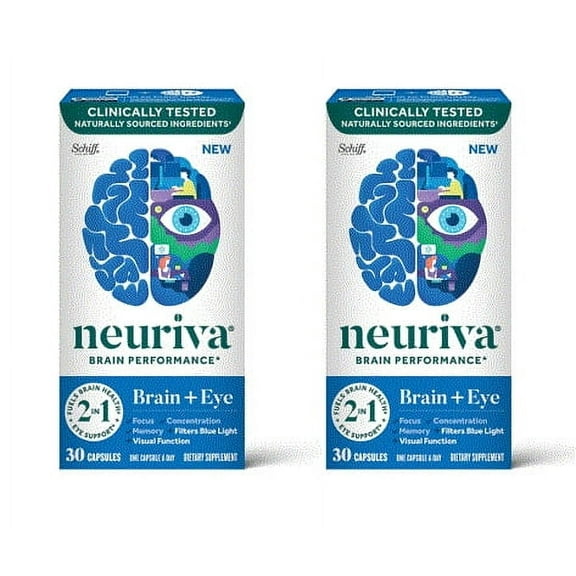 Neuriva Brain   Eye Support Capsules (30 Count), with Vitamins A C E, Zinc, Zeaxanthin, Antioxidants, Filters Blue Light, Decaffeinated, Vegetarian, Gluten & GMO Free, 2 Pack