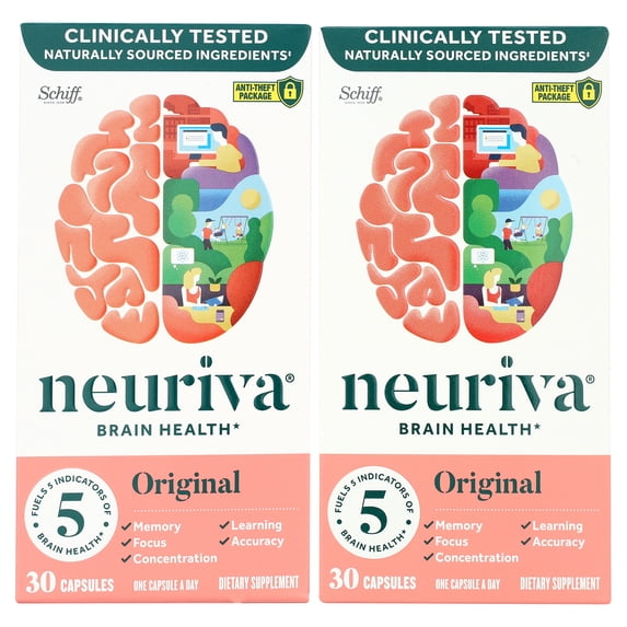 Neuriva Original Brain Health Supplement (30 count), Brain Support With Clinically Tested Natural Ingredients (Coffee Cherry & Plant Sourced Phosphatidylserine), 2 Pack