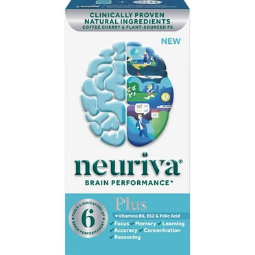 Neuriva Plus Brain Health Supplement (30 count), Brain Support With Natural Ingredients (Coffee Cherry & Plant Sourced Phosphatidylserine), 2 Pack