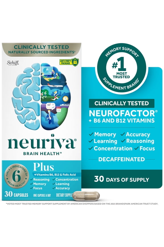 Plus Brain Health Supplement, Vitamins B12 & B6, Support for Memory and Focus, 30ct Capsules