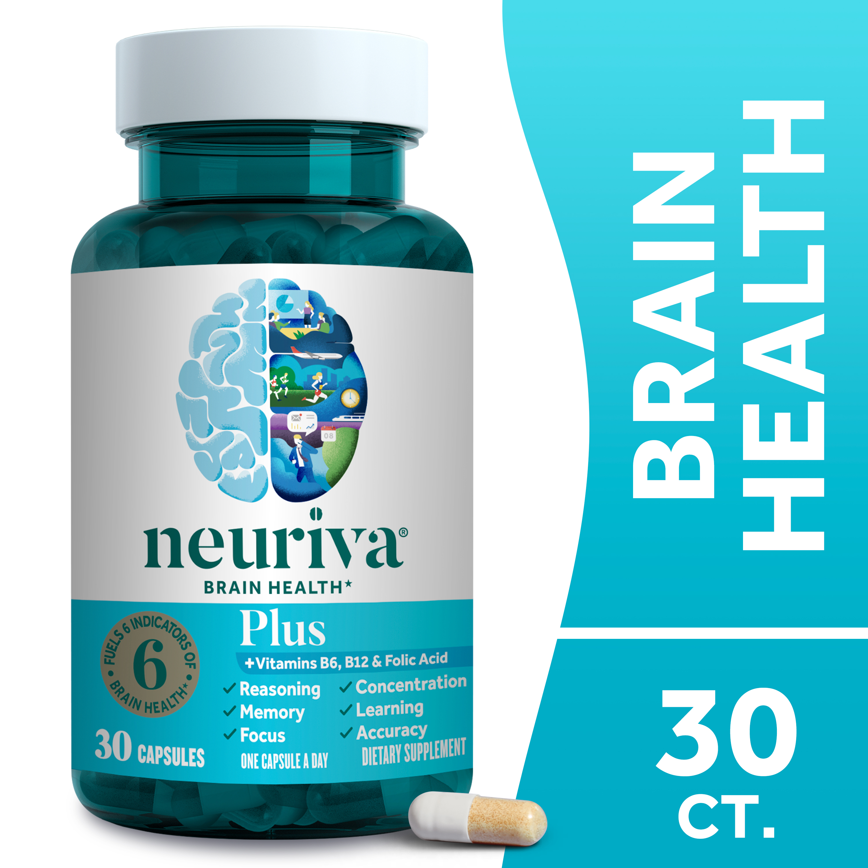 NEURIVA Brain + Eye Supplement for Memory, Focus & Concentration with