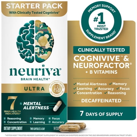 Neuriva Ultra Brain Supplements for Memory and Focus, Phosphatidylserine, Folic Acid, Vitamin B12 & Vitamin B6, 14 Count Capsules