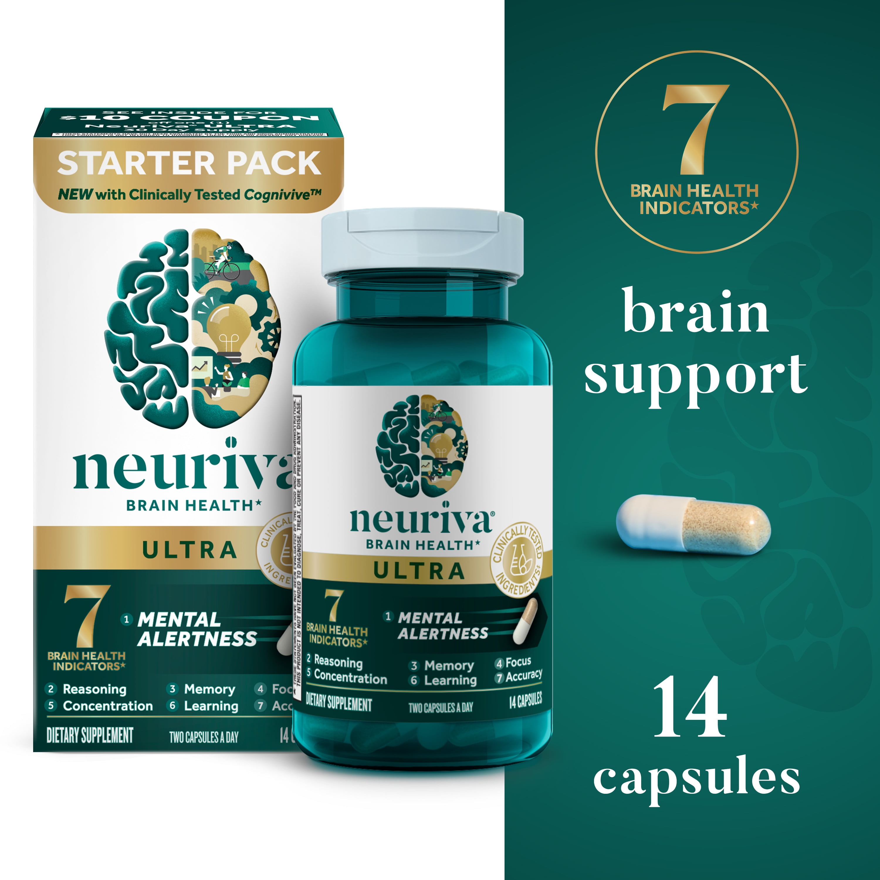 Neuriva Ultra Brain Health Supplement, Memory, Focus & Concentration  Support, 14 Capsules 