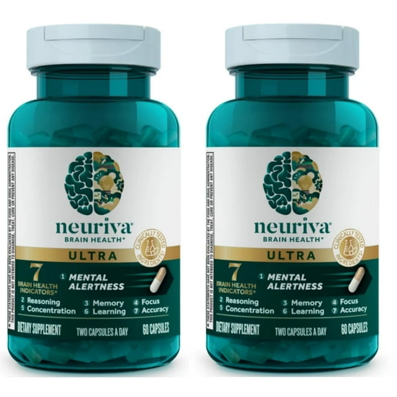Neuriva Ultra Decaffeinated Nootropic Brain Supplement for Mental Alertness, Memory, Focus & Concentration, (60 Count), 2 Pack