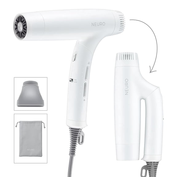Neuro by Paul Mitchell Dry+ Global Edition Auto Dual Voltage Hair Dryer with Storage Bag For Worldwide Travel, Pearlescent White