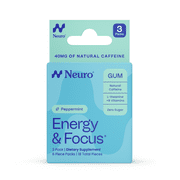 Neuro Energy & Focus Peppermint Gum 3-pack, 40mg Natural Caffeine Gum & Nootropic Energy Supplement with L-Theanine & B Vitamins - Sugar Free, Vegan, 18 Piece count