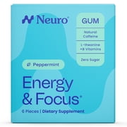 Neuro Energy & Focus Peppermint Gum Pack 6 Pieces - 40mg Natural Caffeine Gum & Nootropic Energy Supplement with L-Theanine & B Vitamins - Sugar Free, Vegan
