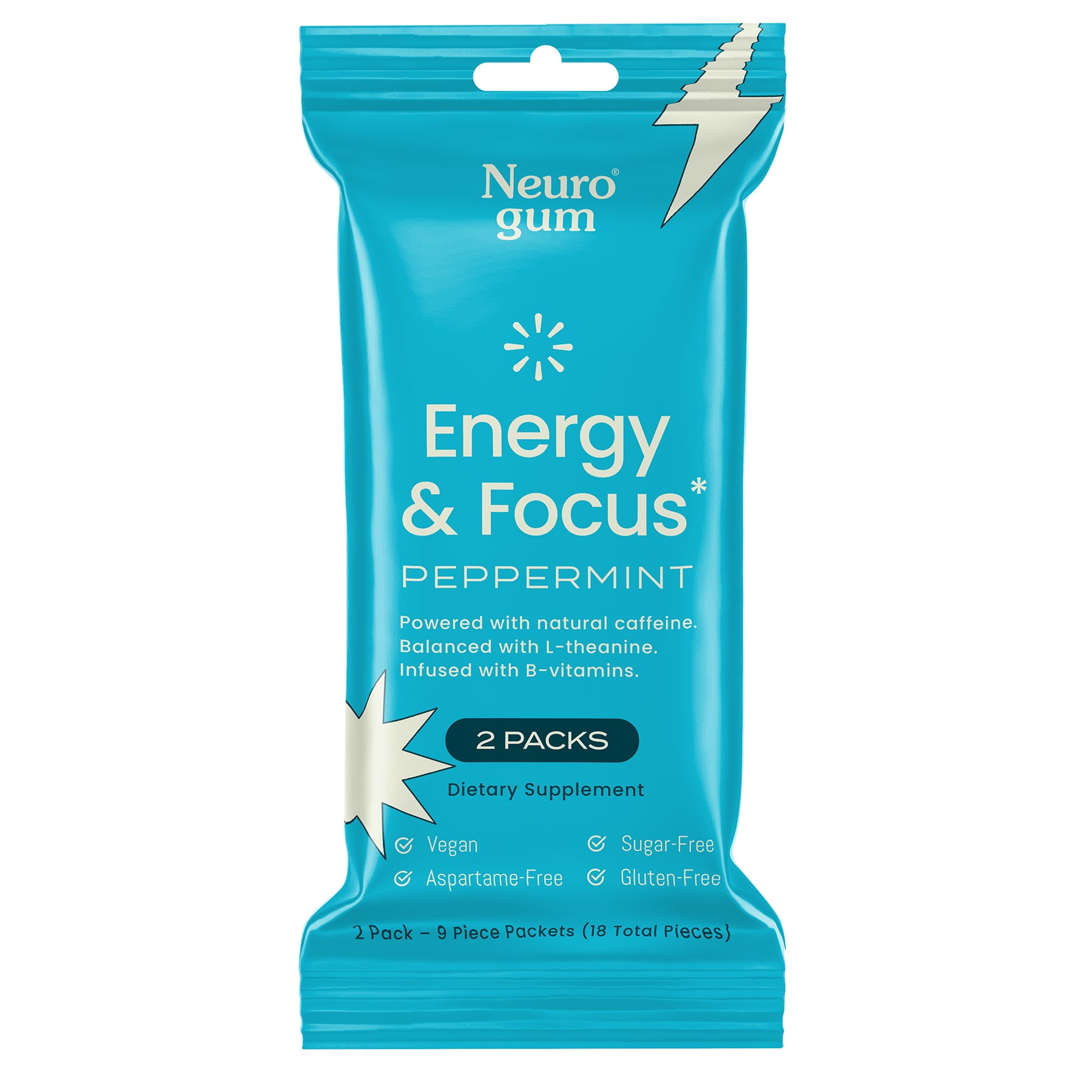 Neuro Gum Nootropic Energy & Focus Gum, Mint Flavor, 2 Pack, 18 Ct