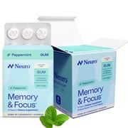 Neuro Memory & Focus Peppermint Gum 6 Pack - Nootropic Gum with Vitamin B12, Vitamin B6, L-Theanine & Gingseng Extract - Natural Brain Support Supplement - Vegan, Caffeine & Sugar Free Chews 54ct