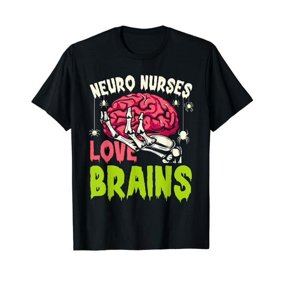 Neuro Nurses love brains skeleton Halloween nurse funny T-Shirt