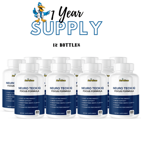 Neuro Tech IQ- Energy/Focus/Mood/Menta Clarity- 12 Bottles- 720 Capsules- Dr. Pelican