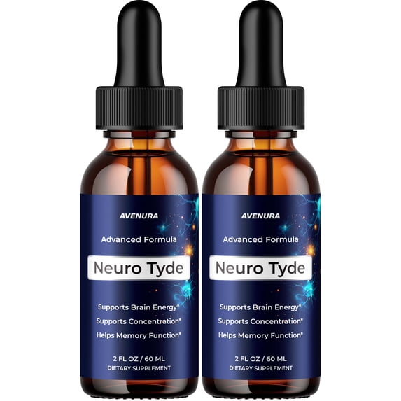 Neuro Tyde Liquid Drops – NeuroTyde Natural Blend Memory Focus Brain Support Supplement, 2 Pack, 2 Month Supply