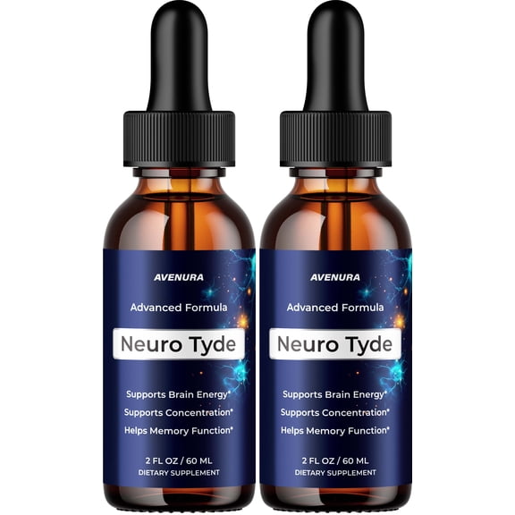 Neuro Tyde Liquid Drops NeuroTyde Natural Blend Memory Focus Brain Support Supplement, 2 Pack, 2 Month Supply