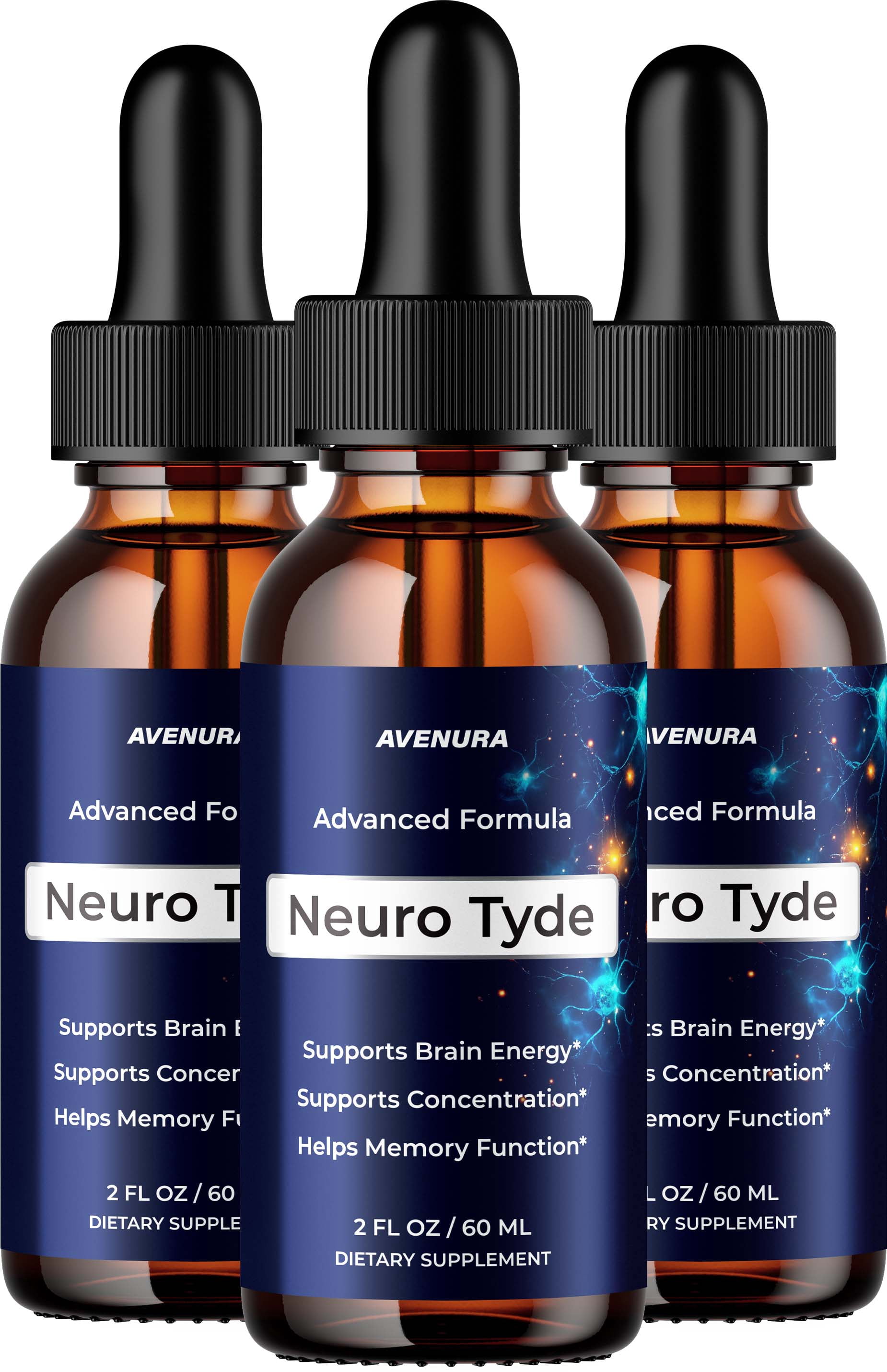 Neuro Tyde Liquid Drops –  NeuroTyde Natural Blend Memory Focus Brain Support Supplement, 3 Pack, 3 Month Supply