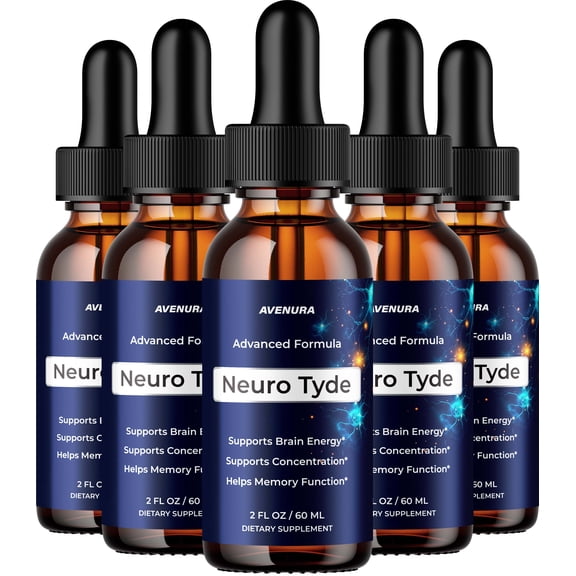 Neuro Tyde Liquid Drops NeuroTyde Natural Blend Memory Focus Brain Support Supplement, 5 Pack, 5 Month Supply