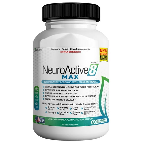 NeuroActive 8 Max Brain Support Supplement, Extra Strength Formula, Memory & Focus Support, 60 Capsules