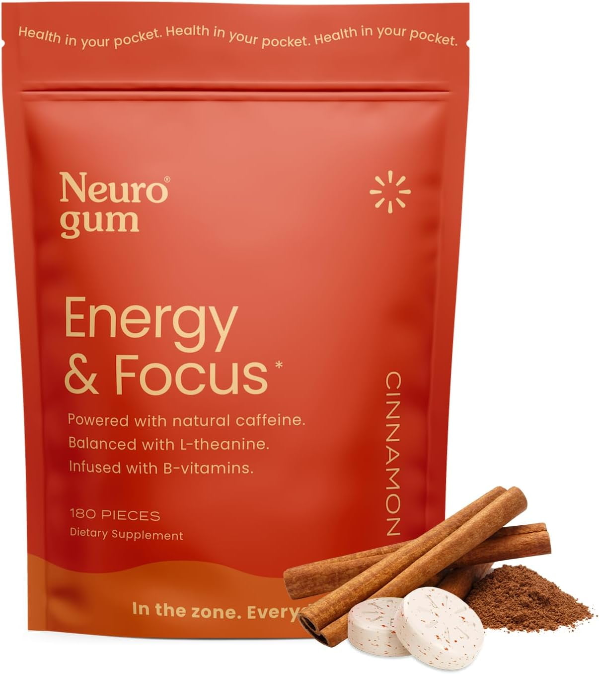 NeuroGum Caffeine Cinnamon Gum with L Theanine & Vitamin B Energy and