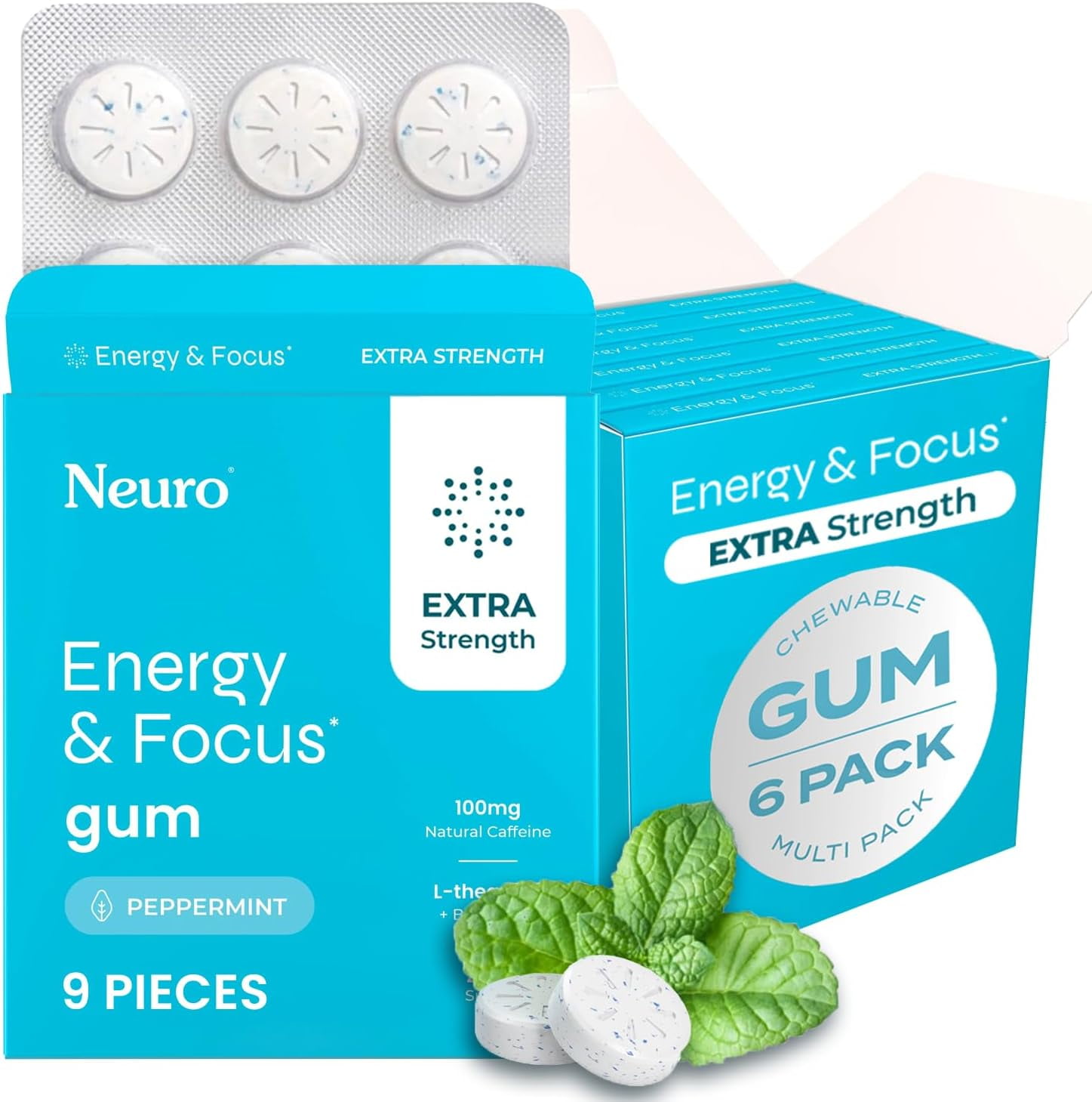 Strike Energy Gum - 5 Packs (25 Pieces Total) | 90mg Natural Caffeine + 100mg Alpha GPC | Sugar-Free