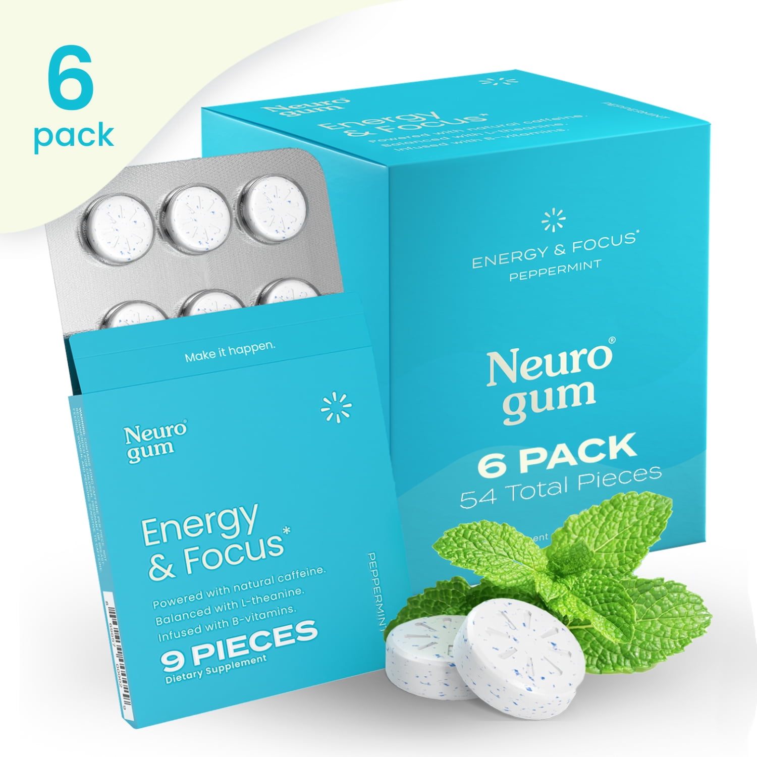 NeuroGum Peppermint Caffeine Mints with L Theanine and Vitamin B6 B12