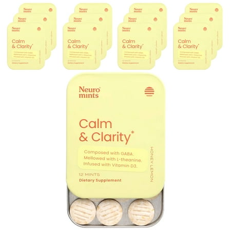 NeuroGum NeuroMints, Calm & Clarity, Honey Lemon, 12 Packs, 12 Pieces Each