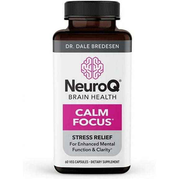 NeuroQ Calm Focus Capsules - Stress Relief Supplement - Supports Mental Function & Relaxation - Sensoril Ashwagandha, Magnesium, GABA, L-Theanine, Andean Cocoa & Kava Kava - 60 Capsules